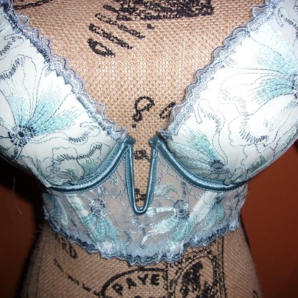 Youmita Blue Floral Longline Plunge 36B Bra NWT - Picture 8 of 9